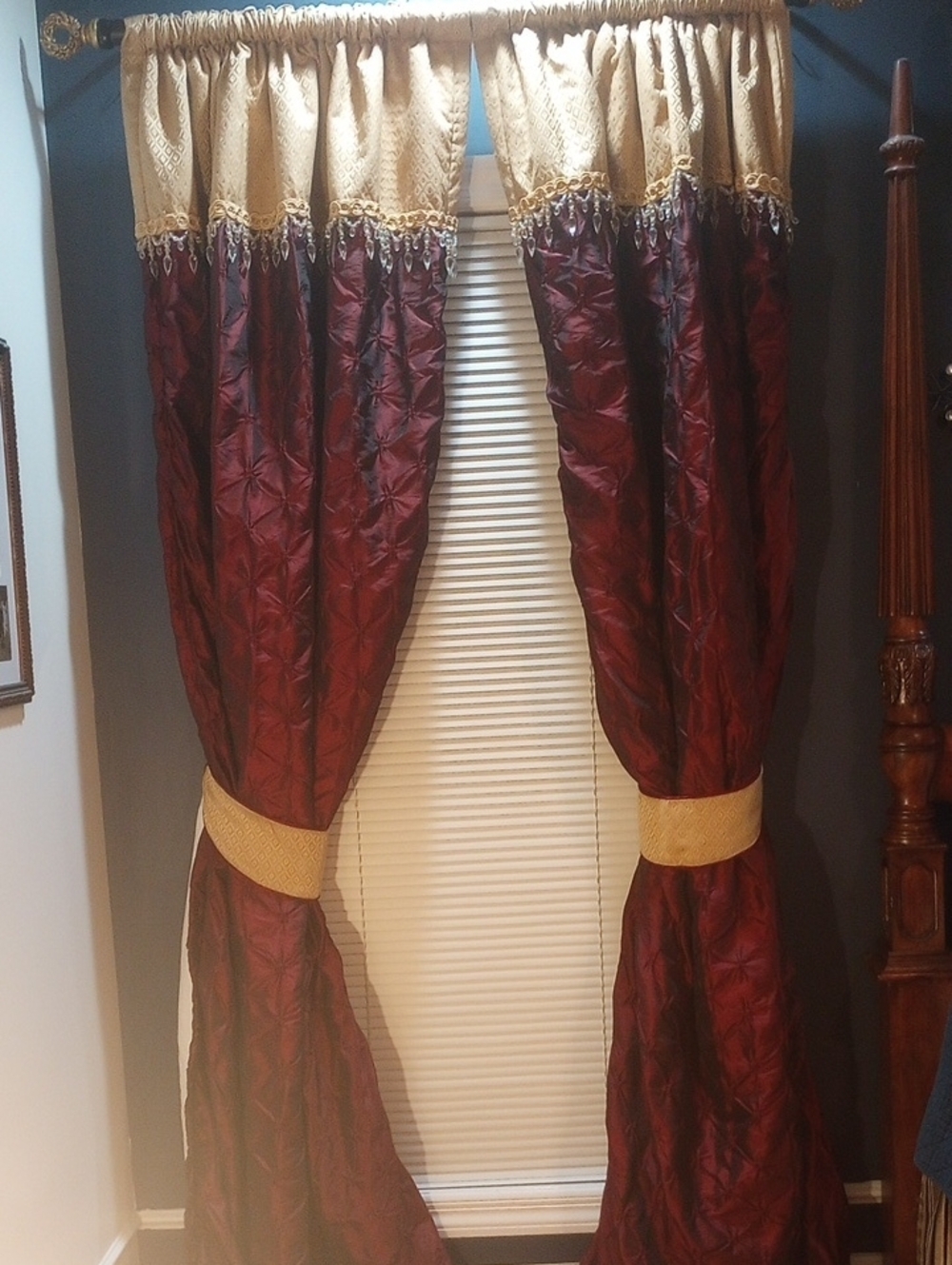 Rich Burgundy and Gold Drapery (This Listing Is For 1 Large Window Only) - Picture 8 of 16